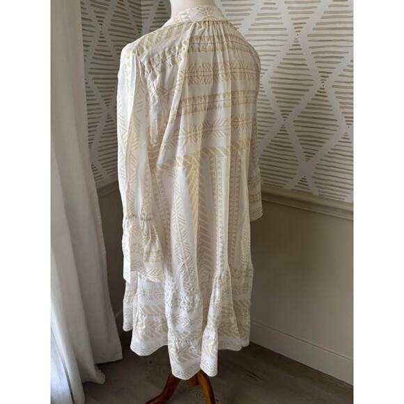 Boutique Women’s Medium White & Gold Metallic Ruffle Tiered Mini Dress - Picture 4 of 6